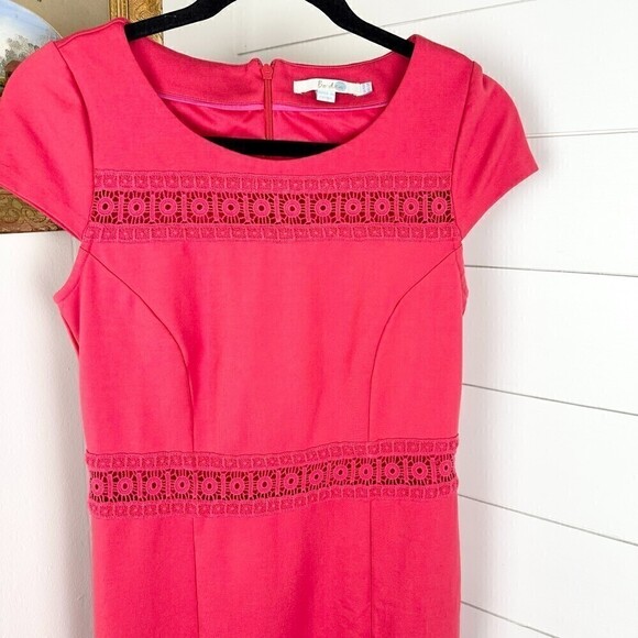 Boden Hera Ponte Knit Embroidered Dress Knee Length Cap Sleeve Coral Size 6 - Picture 7 of 9